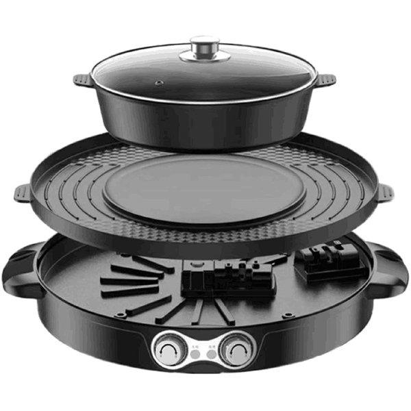 YXSUN Electric Hot Pot BBQ 2 in 1 2200 W Double Separation Barbecue Grill Household Hot Pot